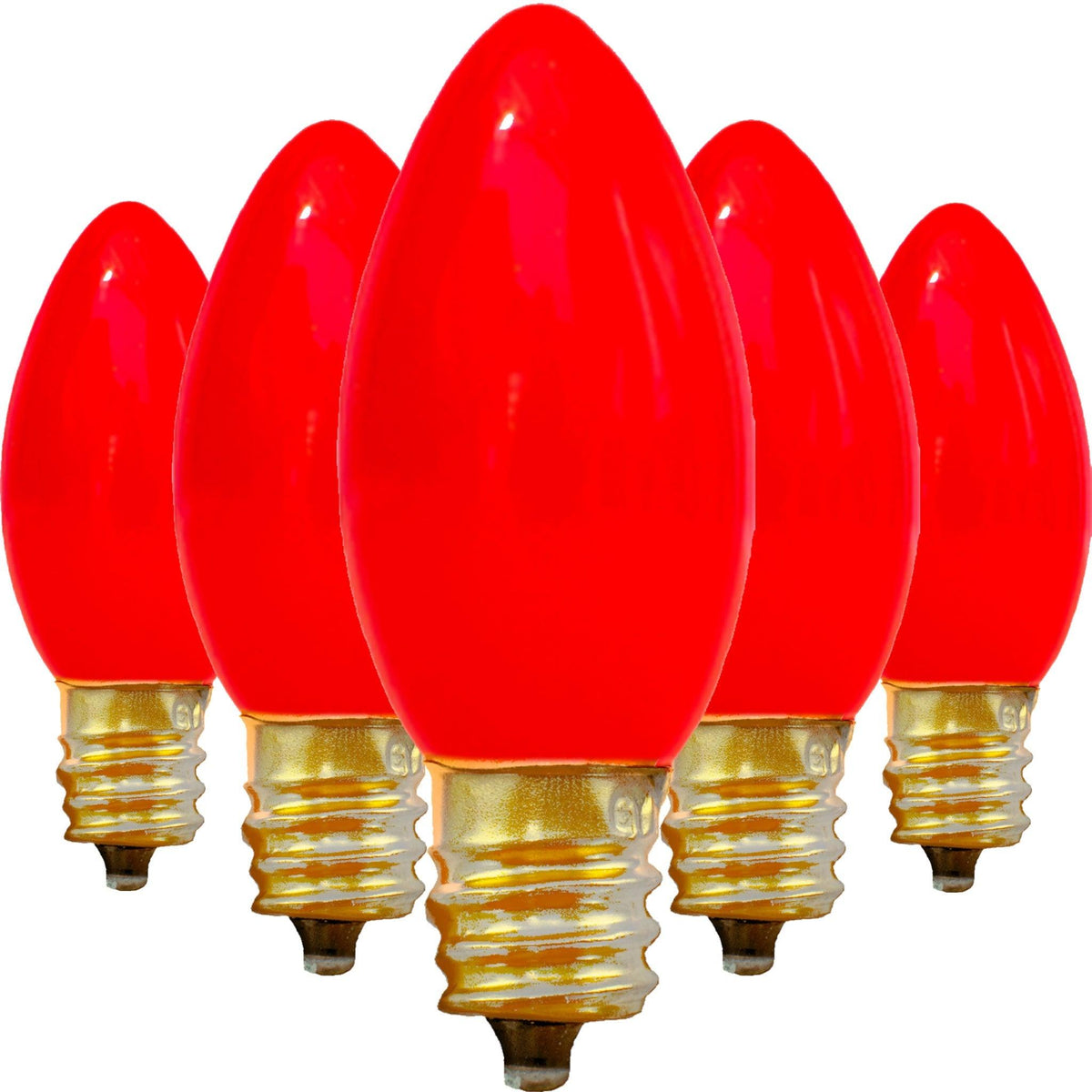 Lee Display's Classic C7/C9 Candelabra Style Solid Ceramic Red Christmas Light Bulbs on sale at leedisplay.com