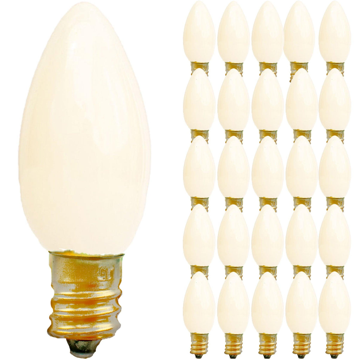 Lee Display's C7/C9 Candelabra Ceramic Solid White Christmas Light Bulbs on sale at leedisplay.com