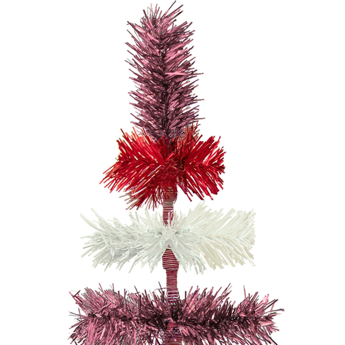 Red, White, and Pink Layered Tinsel Christmas Trees made by hand in the USA     Decorate for the holidays with retro Valentine's Day-themed Trees and start creating your centerpiece.  Shop now at leedisplay.com