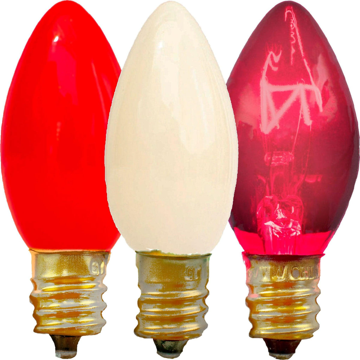 Buy a brand new box of C7/C9 Candelabra Style Valentine's Day Replacement Light Bulbs sold in the box of 25 from leedisplay.com
