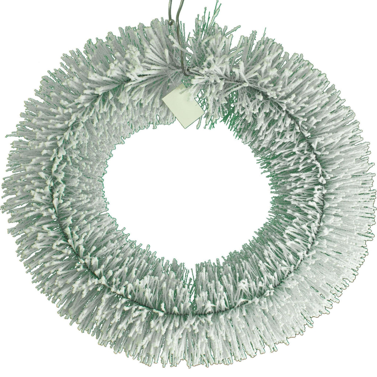 Introducing Lee Display's brand new Vintage Flocked Pine Needle Christmas Wreath!    Decorative 20in Diameter door hanging wreaths made by Lee Display.  Made with Green Pine Needle Brush and covered in white flocking, this wreath is perfect for your rustic holiday decor.   On sale at leedisplay.com