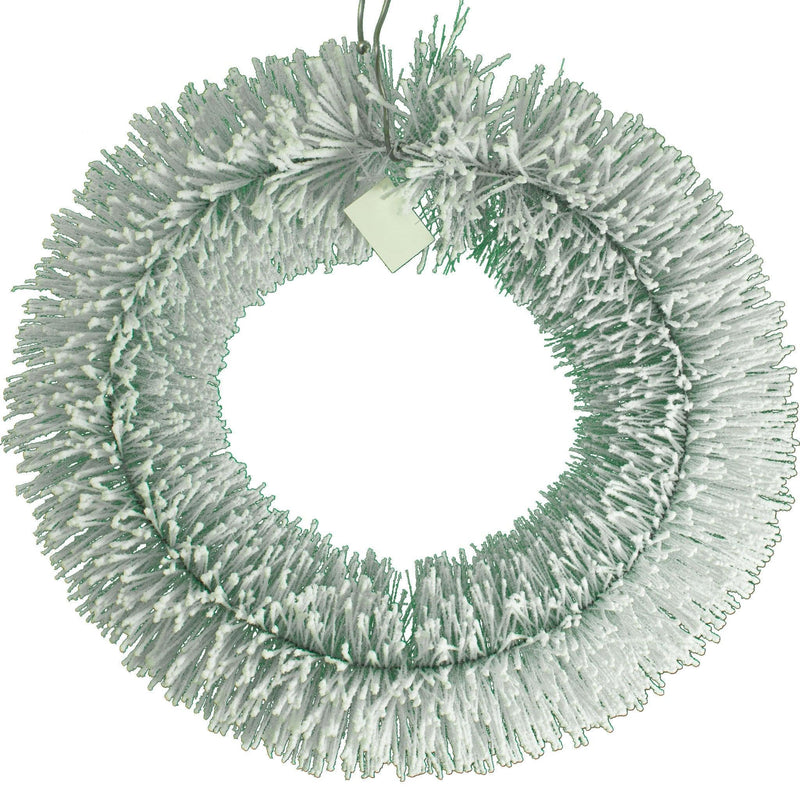 Introducing Lee Display's brand new Vintage Flocked Pine Needle Christmas Wreath!    Decorative 20in Diameter door hanging wreaths made by Lee Display.  Made with Green Pine Needle Brush and covered in white flocking, this wreath is perfect for your rustic holiday decor.   On sale at leedisplay.com