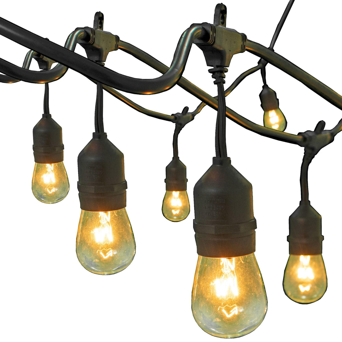 Outdoor Hanging String Lights with S14 Incandescent Edison Light Bulbs sold in sets with the bulbs included at leedisplay.com