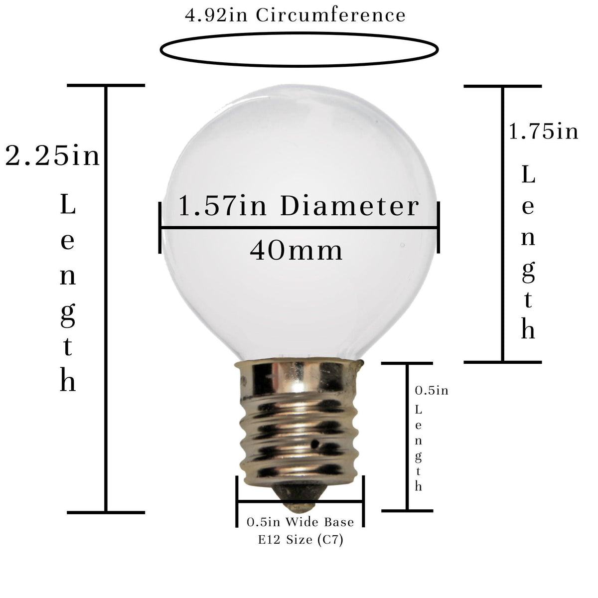 Size and dimensions of brand new opaque White G40 Globe Light Bulbs Replace your old bulbs today at leedisplay.com