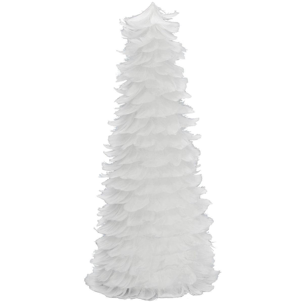 Introducing Lee Display's brand new White Goose Feather Christmas Tree Cones! Made with real Goose feathers. Details: 18in Height Bottom Diameter 9in Weighs approx. 3oz