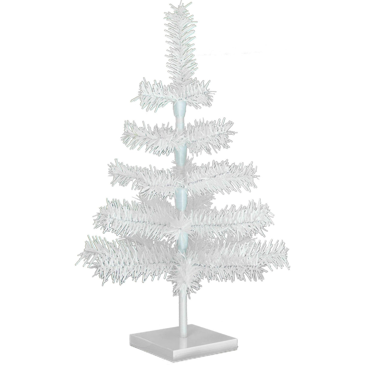 Lee Display's Original White Tinsel Christmas Trees!    Decorate for the holidays with a retro-style White Christmas Tree.  Incorporate a little white into your holiday decorations this year.    Brand New Brush:  18in Tinsel Trees now come with 1in thick brush on each branch.  Thinner branches make the smaller-sized trees look more elegant and cute!