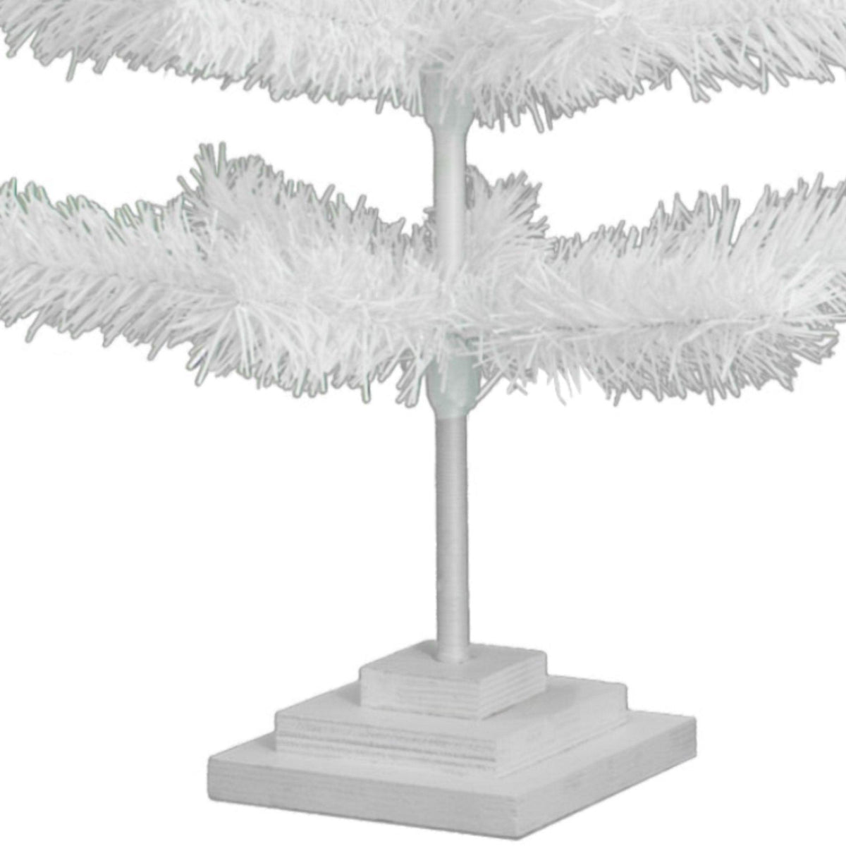 White Tinsel Trees come with a wooden 3-tiered base painted in white.  Stands are detachable and sturdy.  Shop now at leedisplay.com