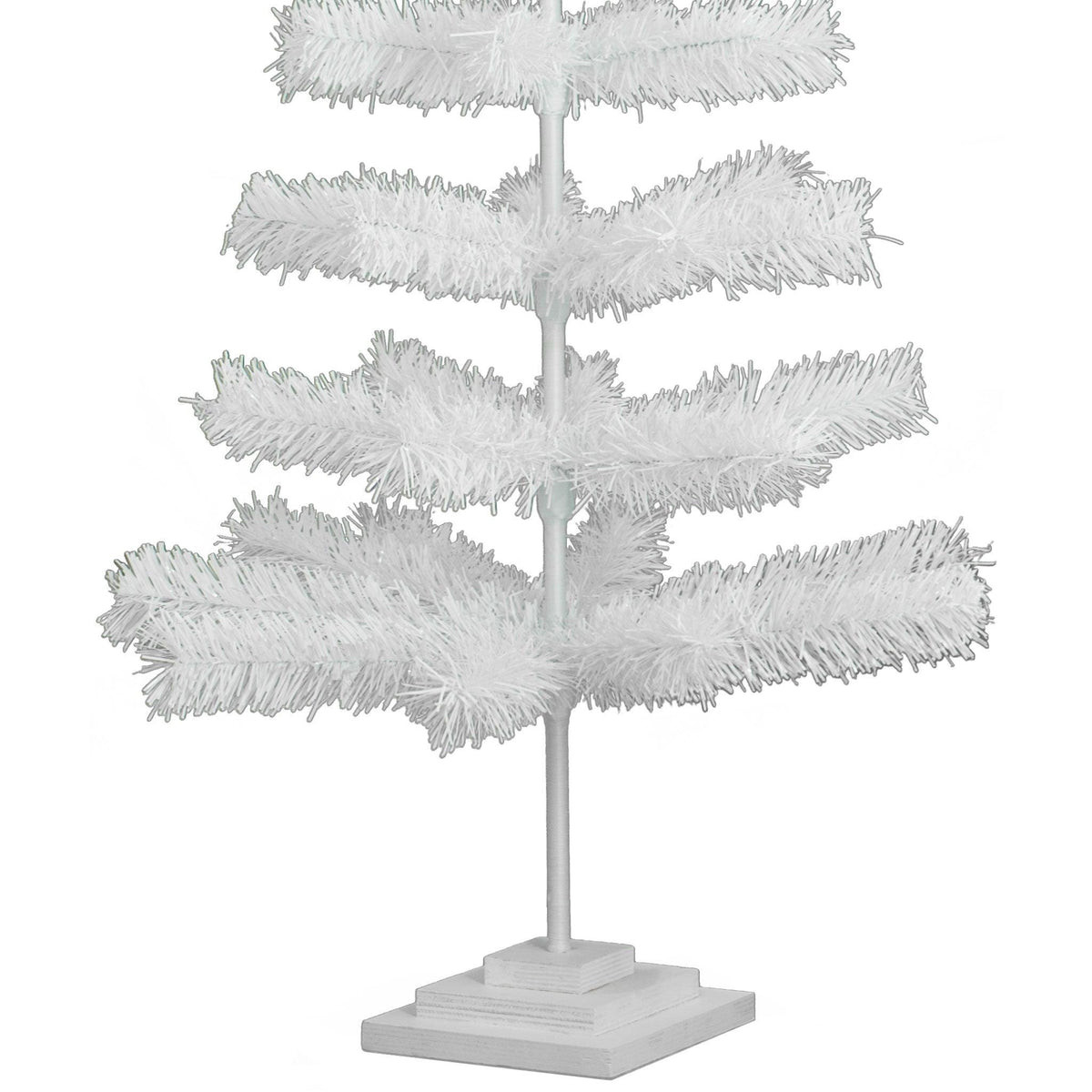 Bottom Row and Stand photographed of the 4FT White Tinsel Christmas Tree.  Lee Display's 4ft White Tinsel Christmas Tree on sale now at leedisplay.com