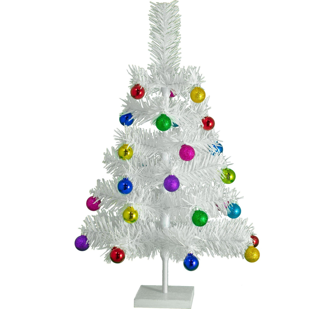 Lee Display's 24in White Tinsel Christmas Trees look cute with mini ball ornaments.  Ornaments not included.  Shop for your holiday decor with Lee Display