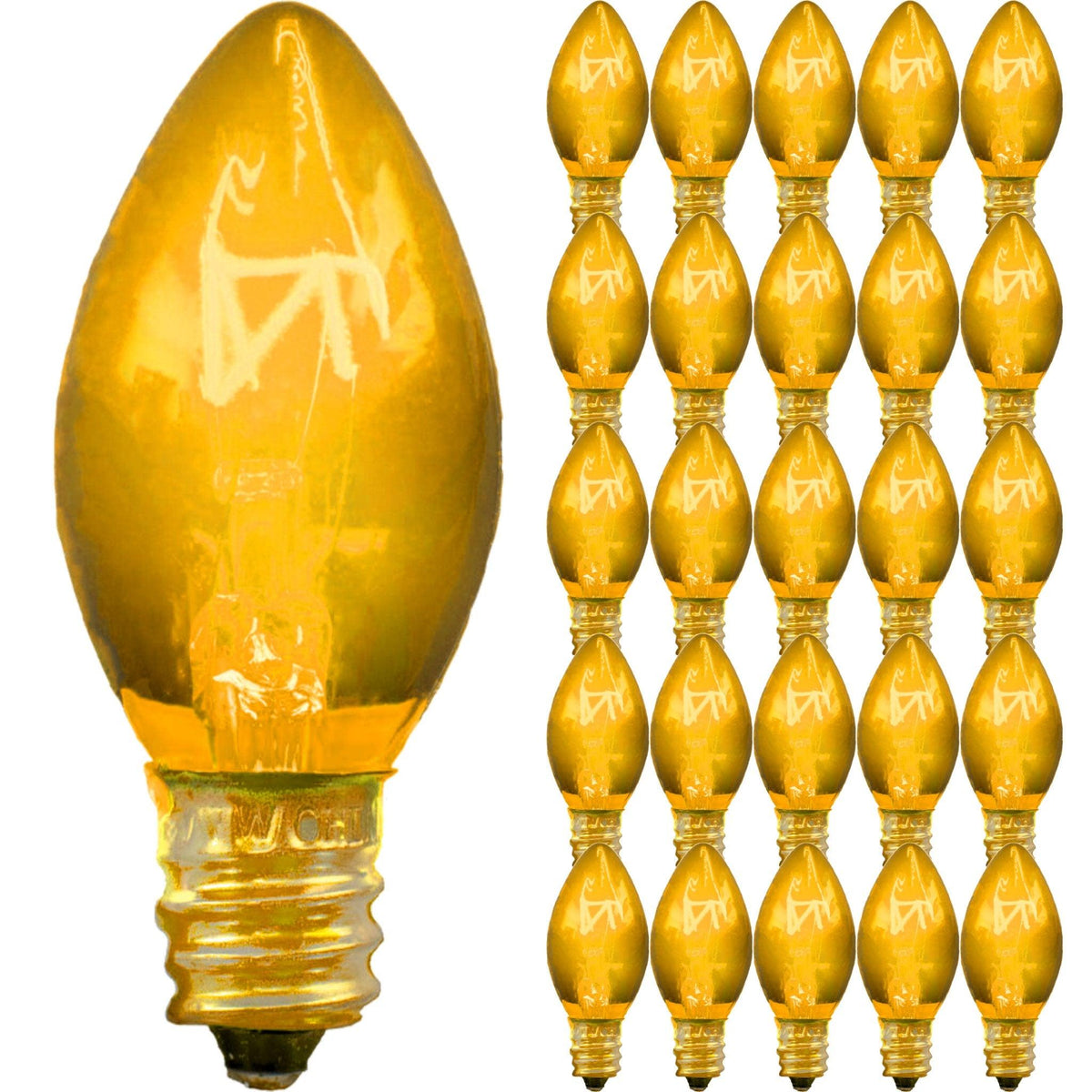 C-7/C-9 Candelabra Style Transparent Yellow Christmas Light Bulbs on sale at leedisplay.com